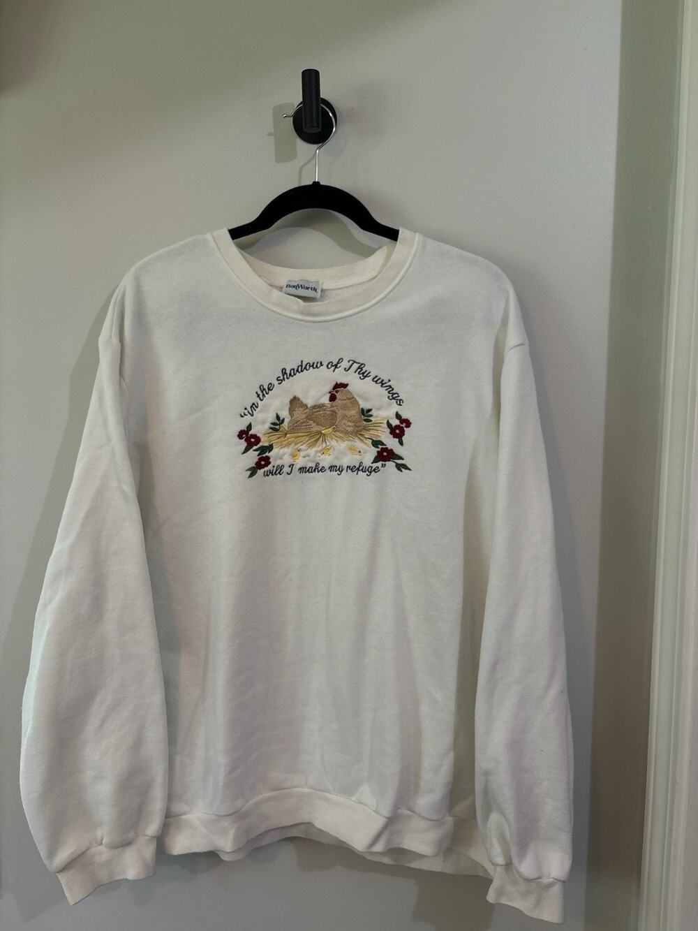 Vintage 90s Bonworth Hen Chicken Chicks Sweatshirt XL Embroidered Scripture